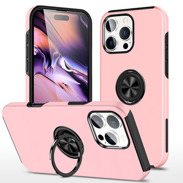 iPhone 16 Pro Comprehensive Protection Case Cover with Magnetic Ring Holder: Anti-Shock, Anti-Falling - Pink